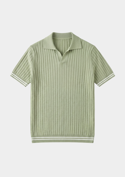 Pierre Pistache Ribbed Buttonless Polo | Auremmont
