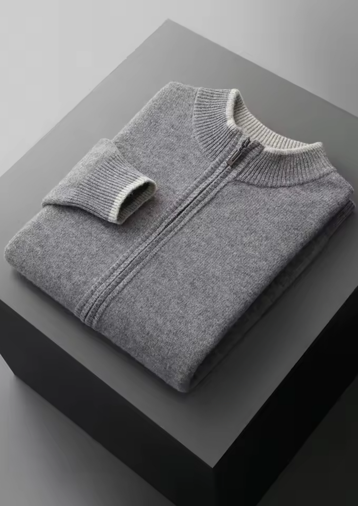 Pure Extra-Fine Merino Wool Two-Tone Zip Cardigan | Auremmont