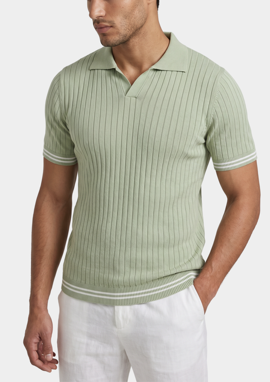 Pierre Pistache Ribbed Buttonless Polo | Auremmont