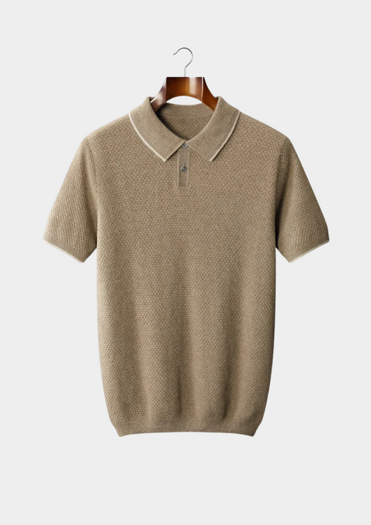 Premium Cashmere Beige Two-Tone Polo | Auremmont