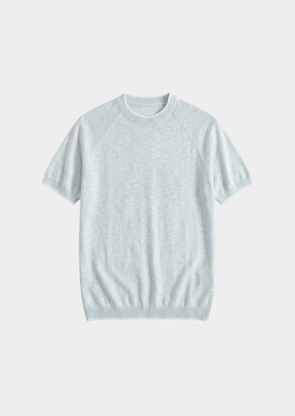 Capri Ice Blue Linen Contrast T-Shirt | Auremmont