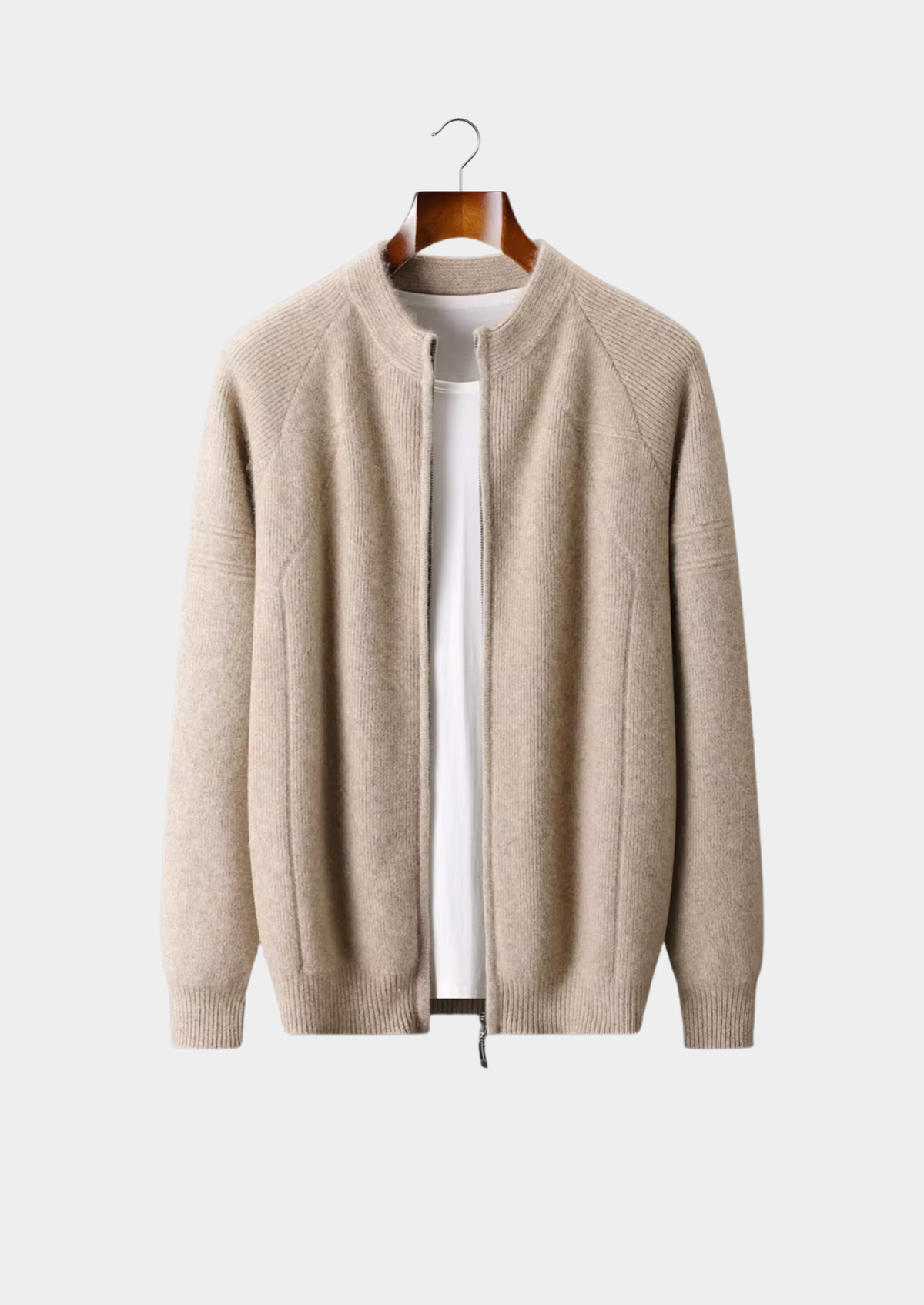 Pure Extra-Fine Merino Wool Ribbed Zip Cardigan | Auremmont