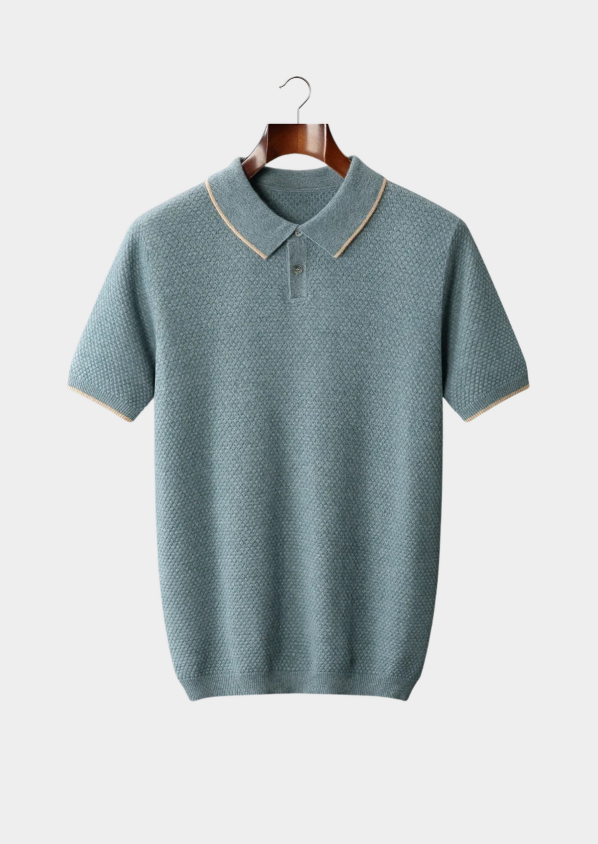 Premium Cashmere Sea Blue Two-Tone Polo | Auremmont