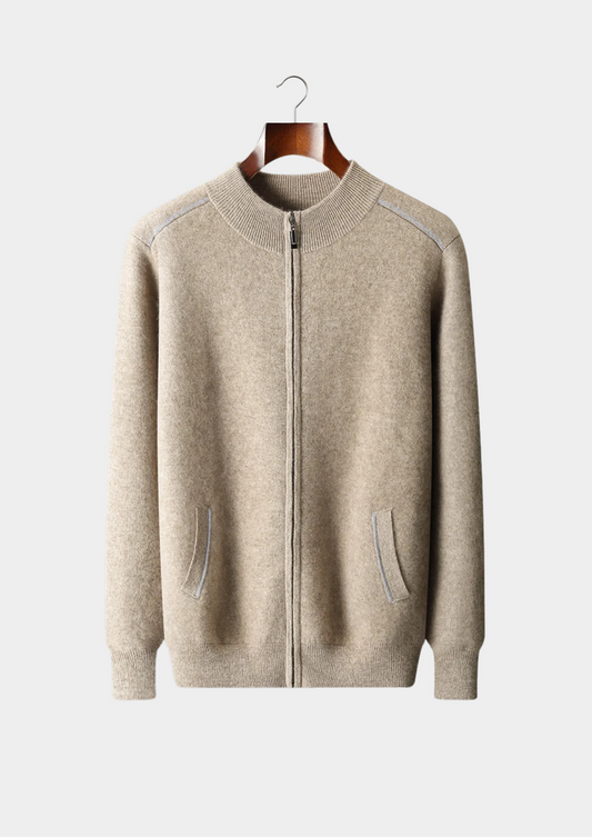 Premium Cashmere Two Tone Zip Cardigan | Auremmont