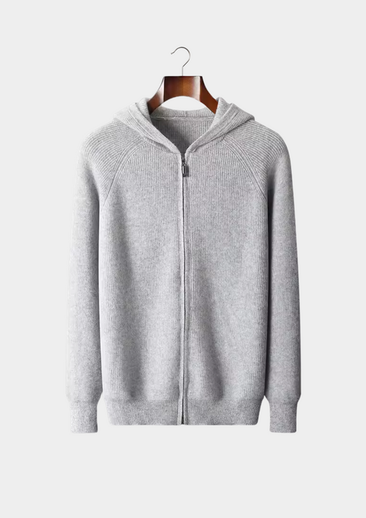 Pure Extra-Fine Merino Wool Ribbed Zip Hoodie | Auremmont