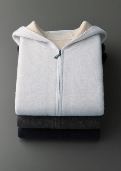 Premium Cashmere Two-Tone Zipper Hoodie | Auremmont