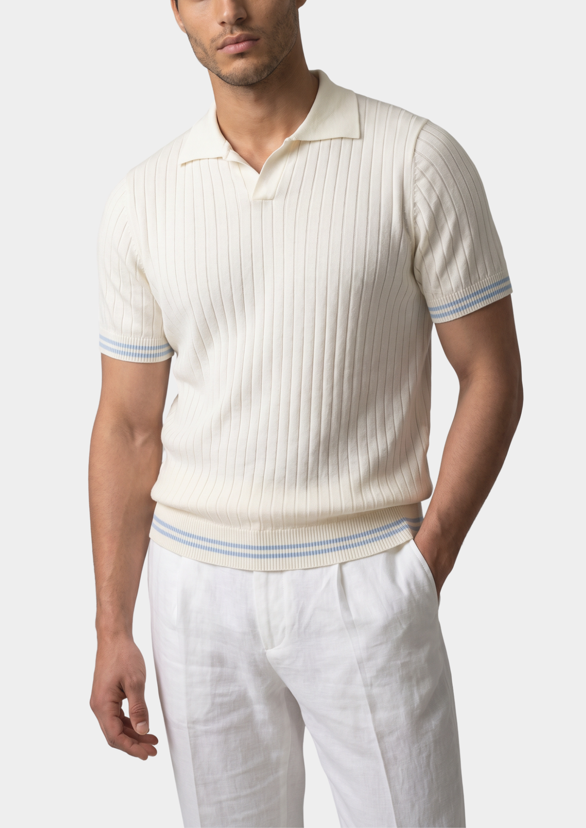 Pierre Ivory Ribbed Buttonless Polo | Auremmont