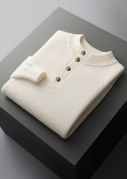 Premium Cashmere Classic Ribbed Henley Sweater | Auremmont
