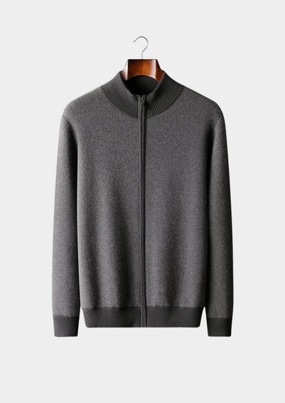 Premium Cashmere Jacquard Zip Cardigan | Auremmont