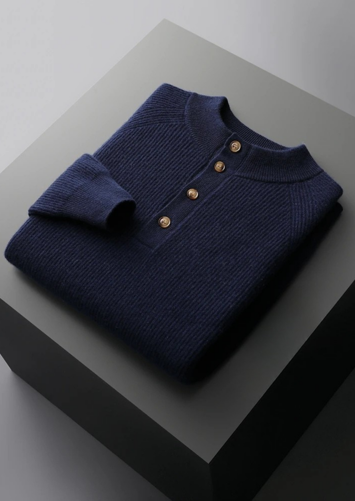 Premium Cashmere Classic Ribbed Henley Sweater | Auremmont