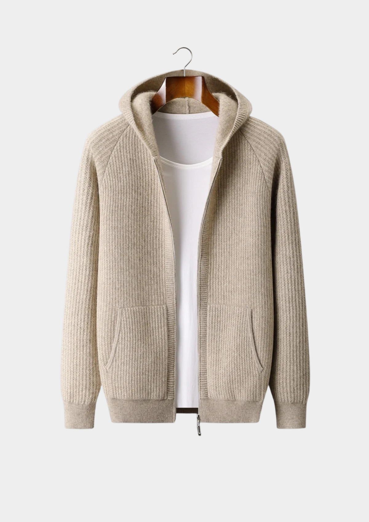 Pure Extra-Fine Merino Wool Ribbed Zipper Hoodie | Auremmont