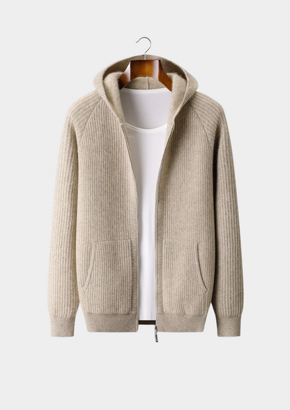 Pure Extra-Fine Merino Wool Ribbed Zipper Hoodie | Auremmont