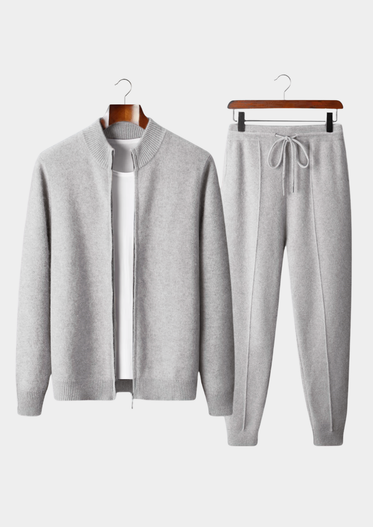 Pure Extra-Fine Merino Wool Light Gray Luzzo Set | Auremmont