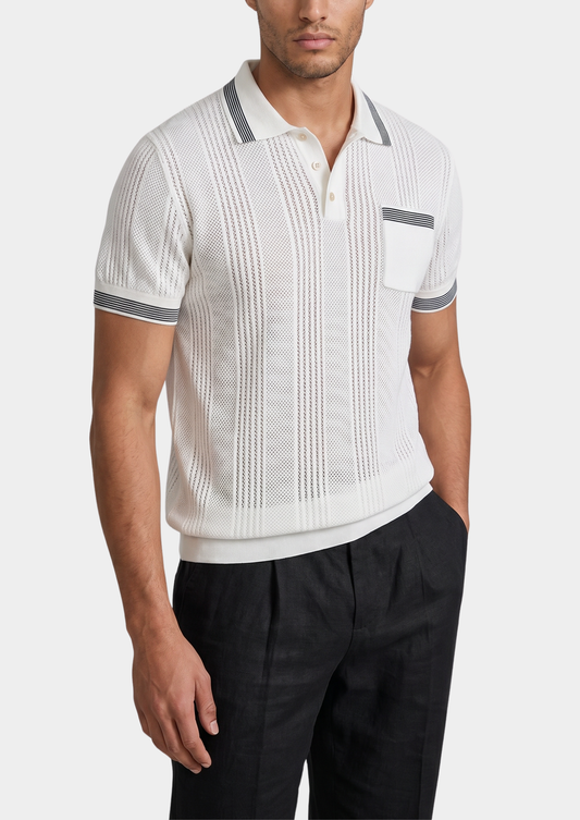 Leon White Open Knit Lightweight Polo | Auremmont