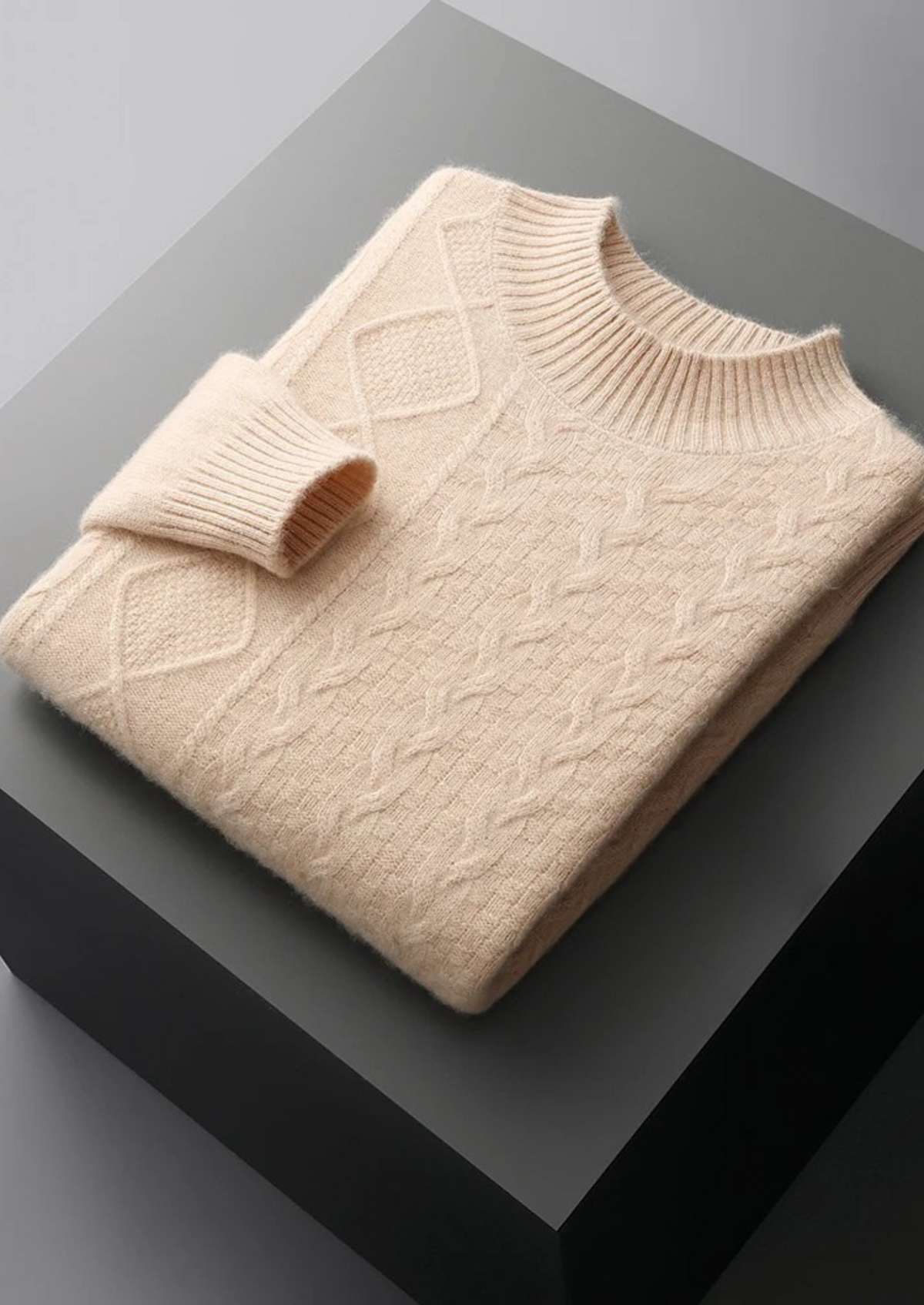 Pure Extra-Fine Merino Wool Jacquard Mockneck | Auremmont