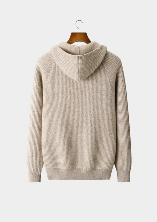 Pure Extra-Fine Merino Wool Ribbed Zipper Hoodie | Auremmont