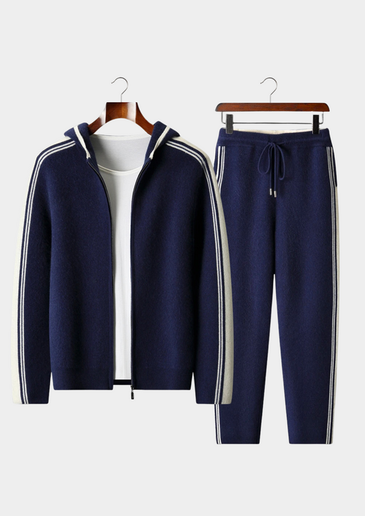 Pure Extra-Fine Merino Wool Navy Blue Damien Set | Auremmont