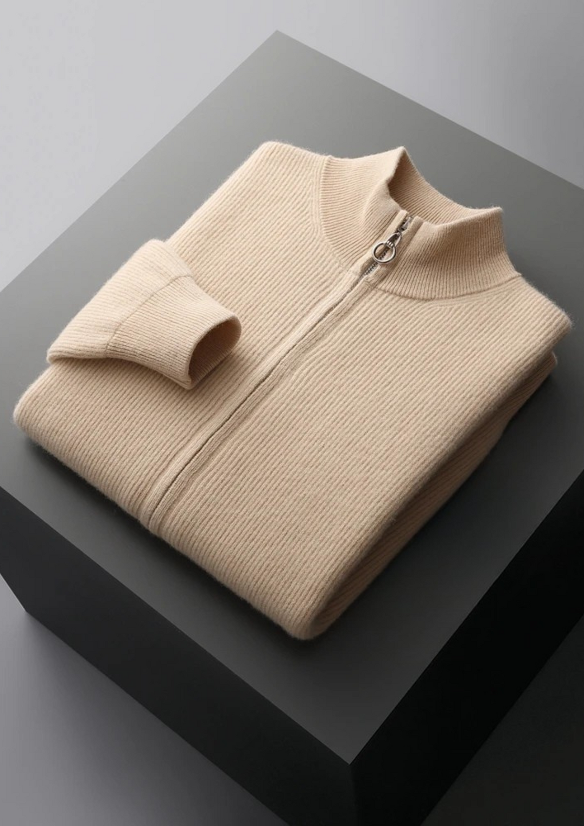 Pure Extra-Fine Merino Wool Ribbed Zip Cardigan | Auremmont