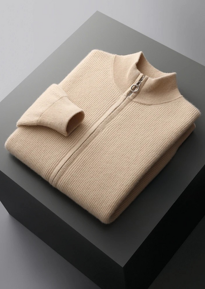 Pure Extra-Fine Merino Wool Ribbed Zip Cardigan | Auremmont