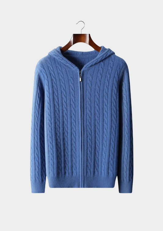 Premium Cashmere Cable Knit Zipper Hoodie | Auremmont