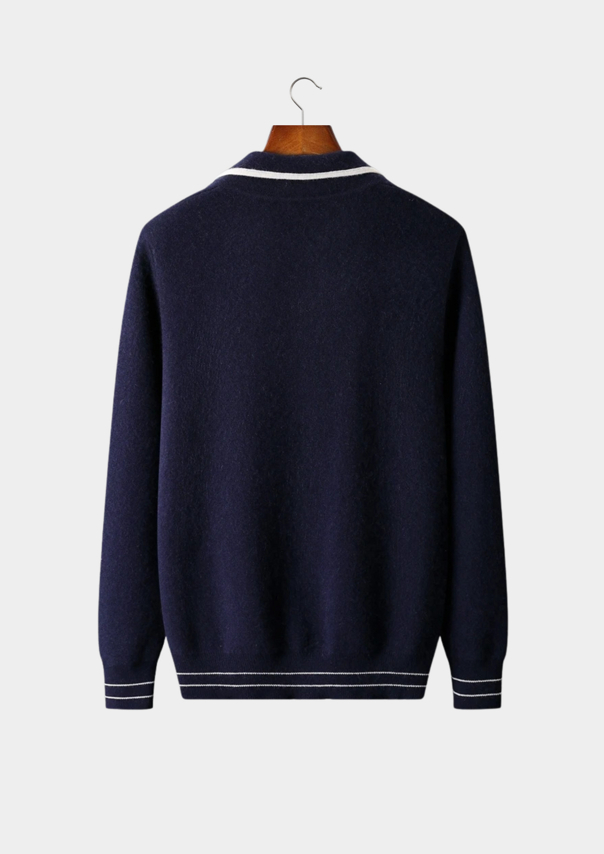 Pure Extra-Fine Merino Wool Two-Tone Polo Cardigan | Auremmont
