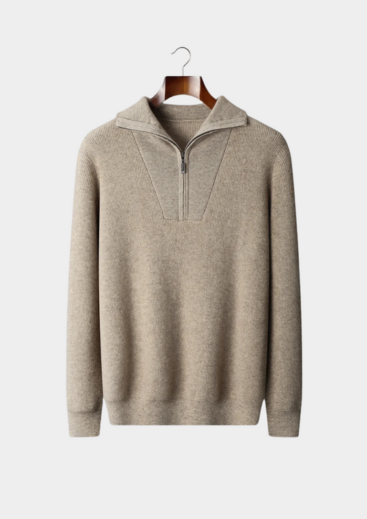 Premium Cashmere Ribbed Half-Zip Sweater | Auremmont