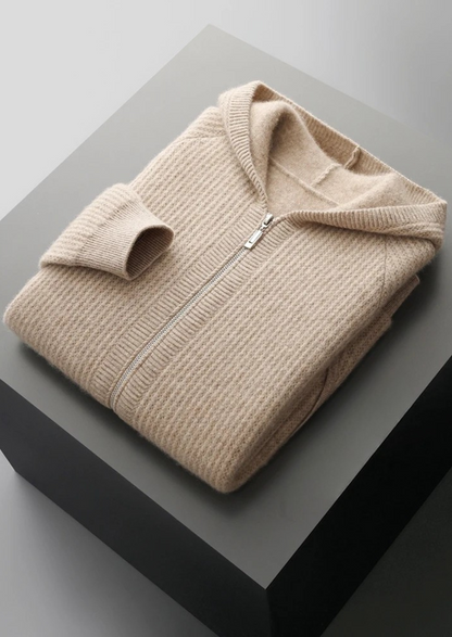 Pure Extra-Fine Merino Wool Ribbed Zipper Hoodie | Auremmont