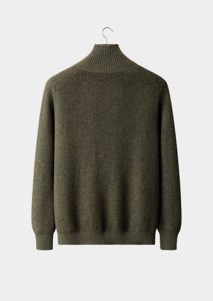 Premium Cashmere Ribbed High Collar Cardigan | Auremmont