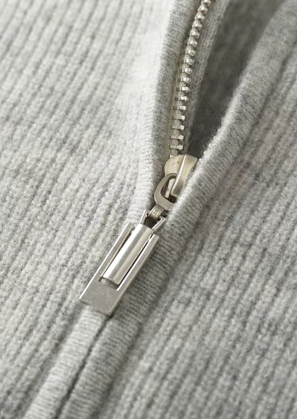 Pure Extra-Fine Merino Wool Ribbed Zip Hoodie | Auremmont