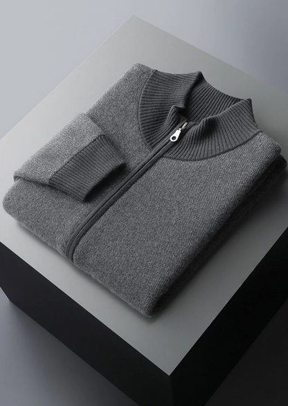 Premium Cashmere Jacquard Zip Cardigan | Auremmont