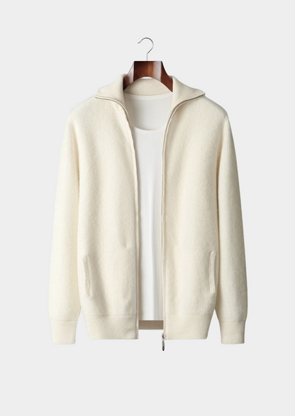 Pure Extra-Fine Merino Wool Ribbed Zipper Cardigan | Auremmont