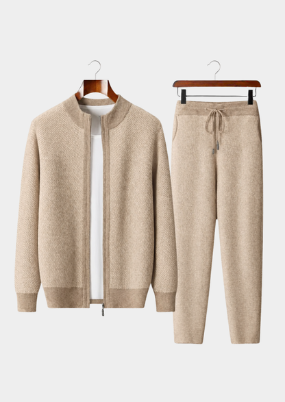 Pure Extra-Fine Merino Wool Sand Herringbone Set | Auremmont