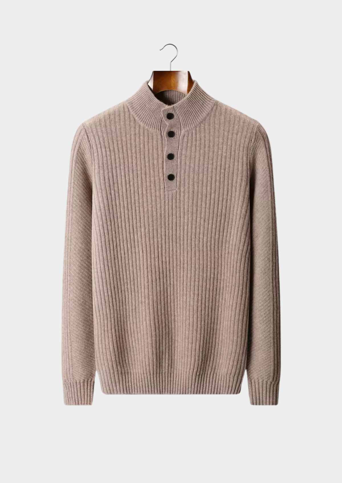 Pure Extra-Fine Merino Wool Ribbed Henley Sweater | Auremmont