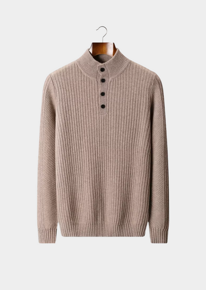 Pure Extra-Fine Merino Wool Ribbed Henley Sweater | Auremmont