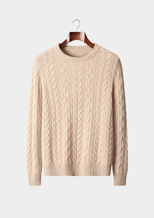Pure Extra-Fine Merino Wool Cable Knit Crewneck | Auremmont