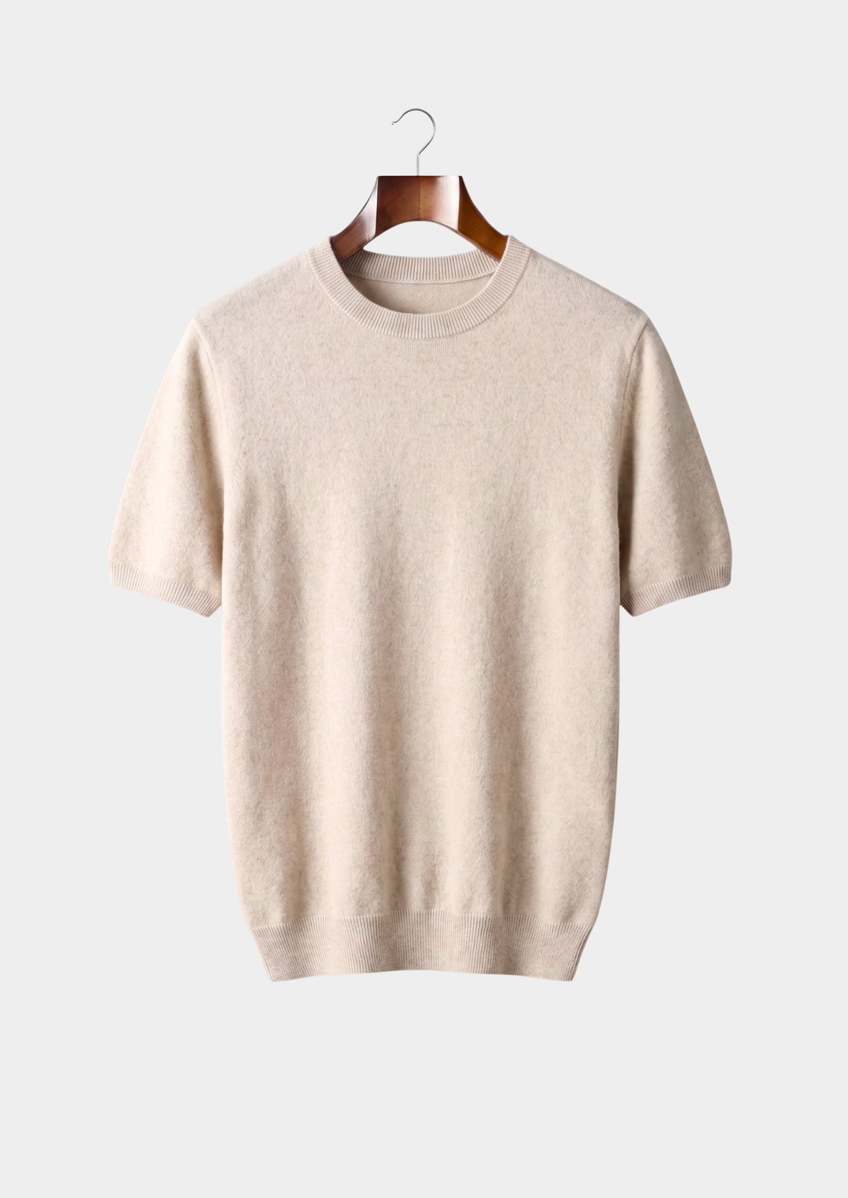 Premium Cashmere Classic Crewneck T-Shirt - Ivory Mocha | Auremmont