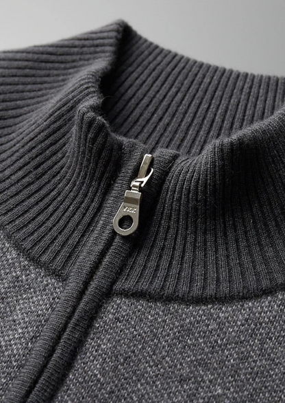 Premium Cashmere Jacquard Zip Cardigan | Auremmont