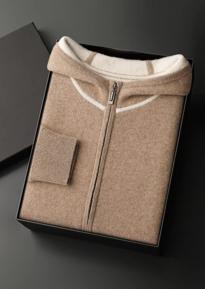 Premium Cashmere Two Tone Zipper Hoodie | Auremmont