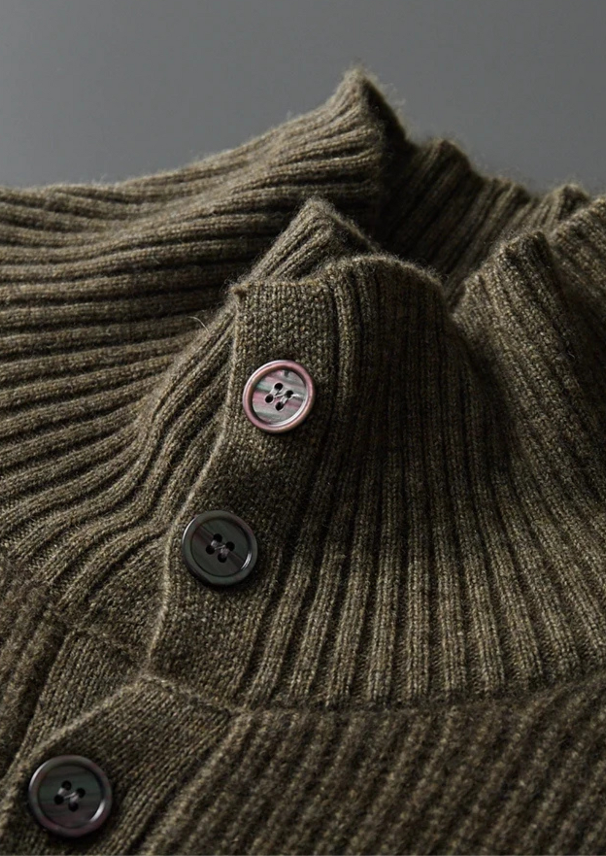 Premium Cashmere Ribbed High Collar Cardigan | Auremmont