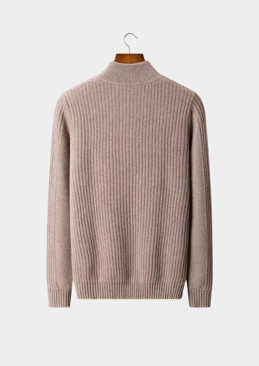 Pure Extra-Fine Merino Wool Ribbed Henley Sweater | Auremmont
