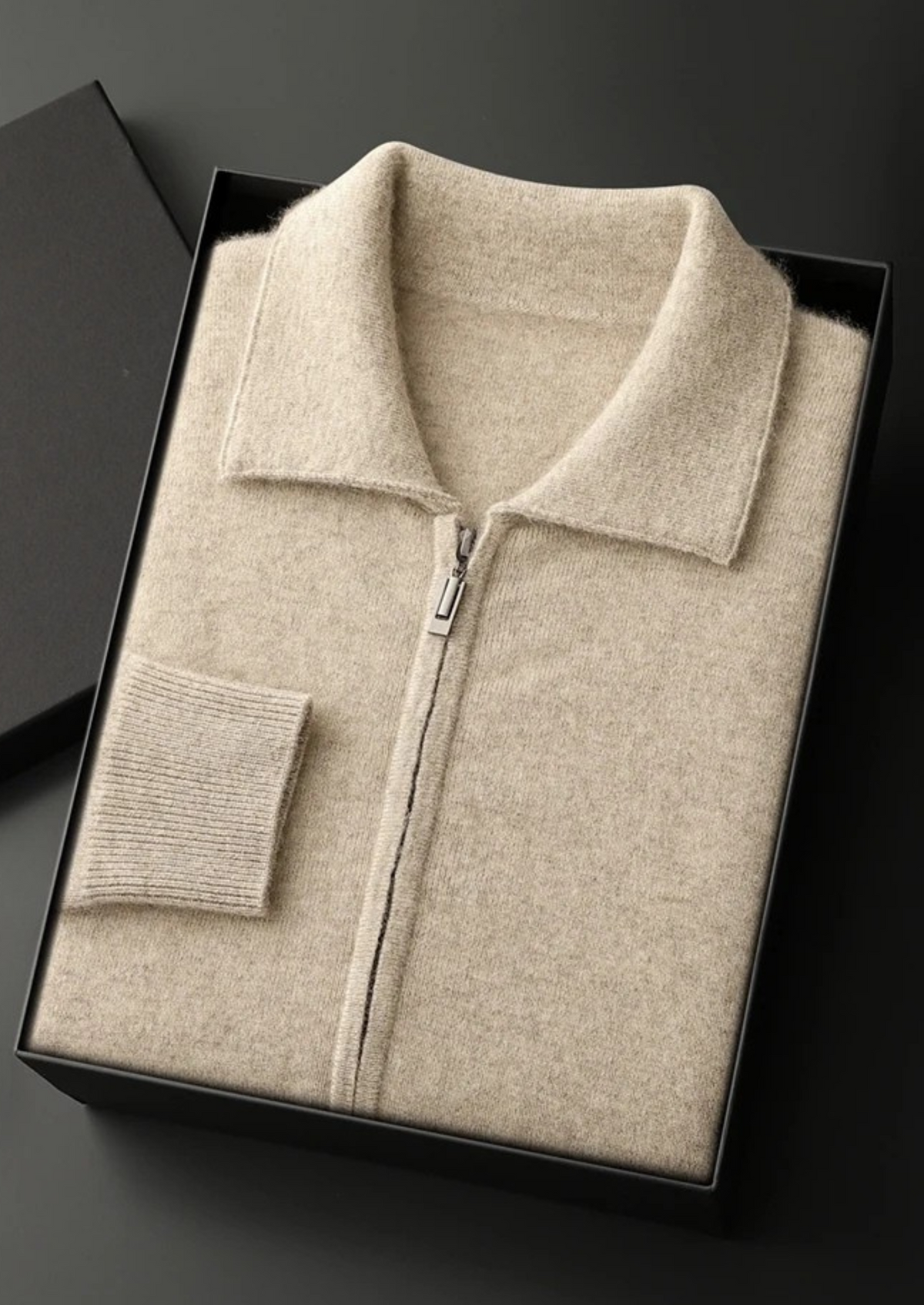 Premium Cashmere Zip Polo Cardigan | Auremmont