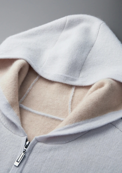 Premium Cashmere Two-Tone Zipper Hoodie | Auremmont