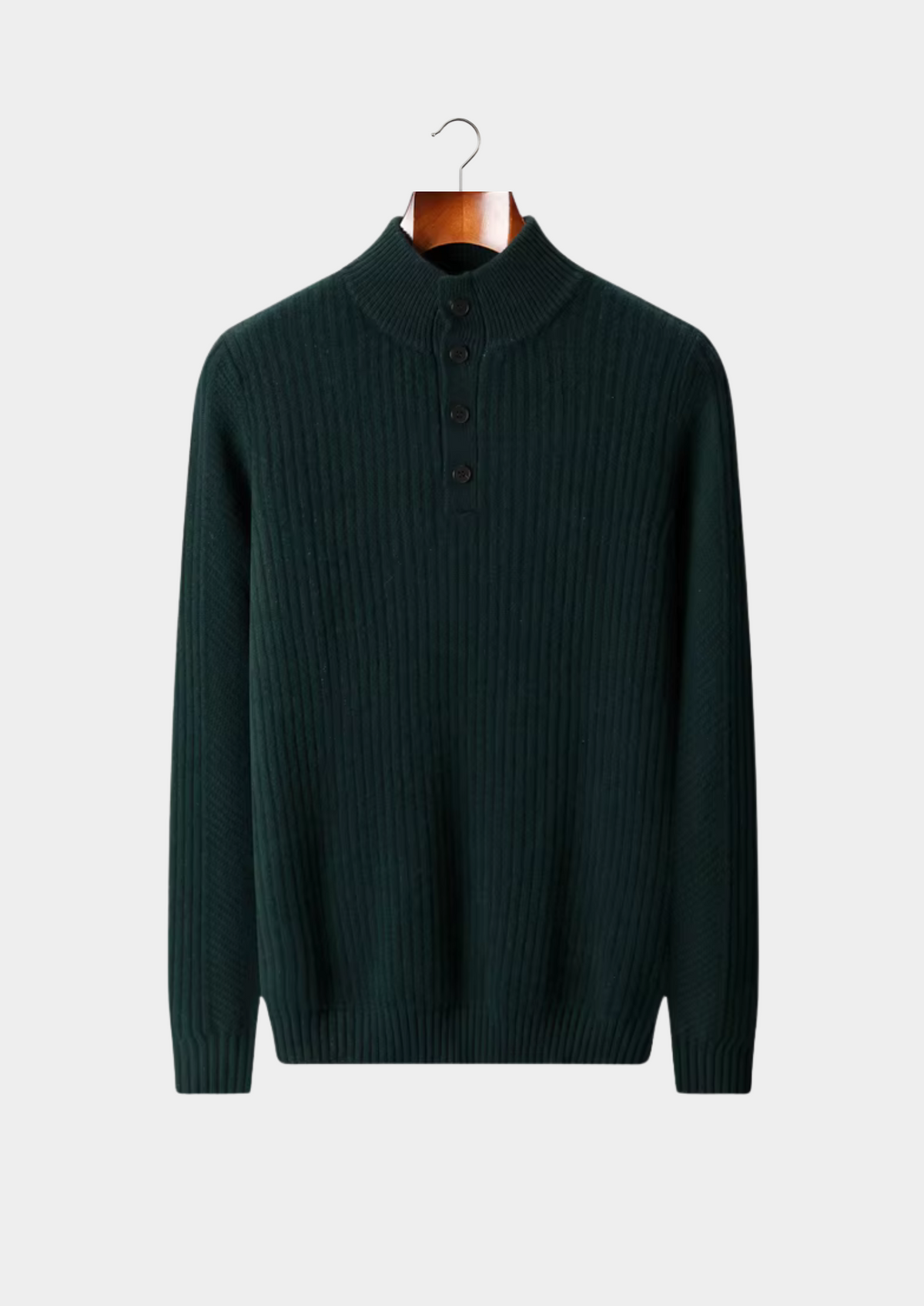 Pure Extra-Fine Merino Wool Ribbed Henley Sweater | Auremmont