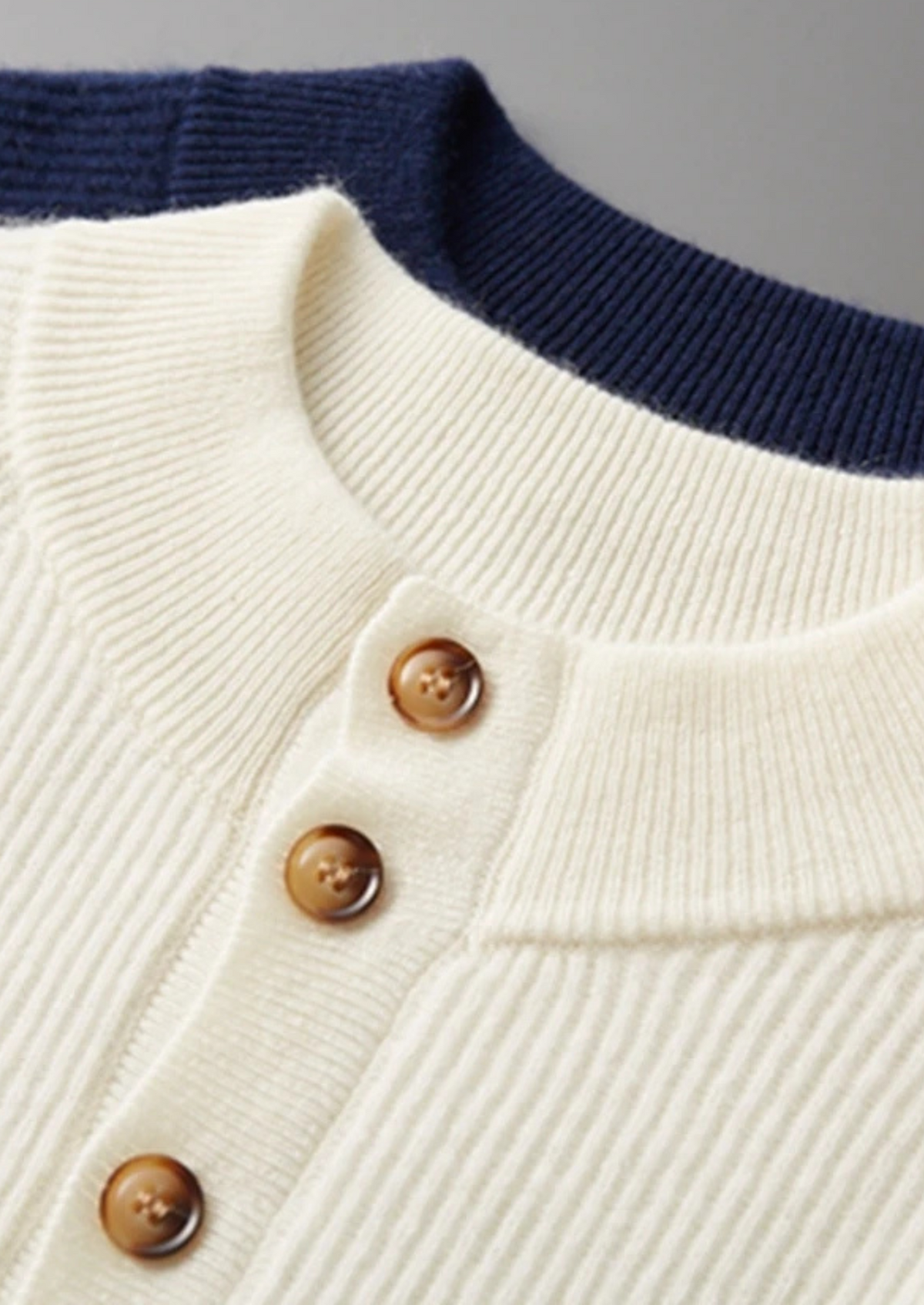Premium Cashmere Classic Ribbed Henley Sweater | Auremmont