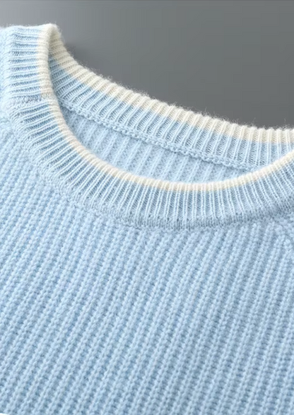 Pure Extra-Fine Merino Wool Two Tone Crewneck | Auremmont