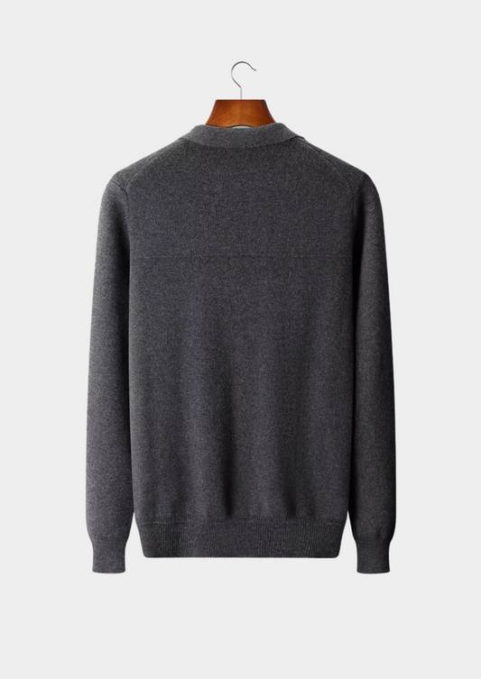 Pure Extra-Fine Merino Wool Ribbed Polo Cardigan | Auremmont