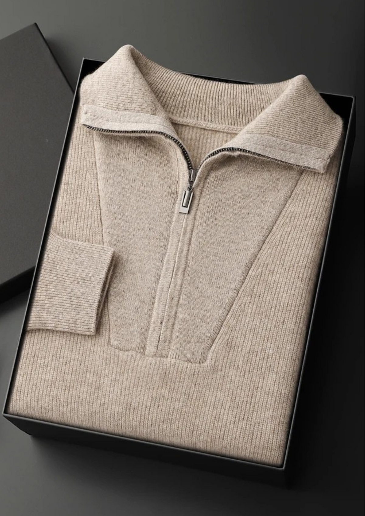 Premium Cashmere Ribbed Half-Zip Sweater | Auremmont