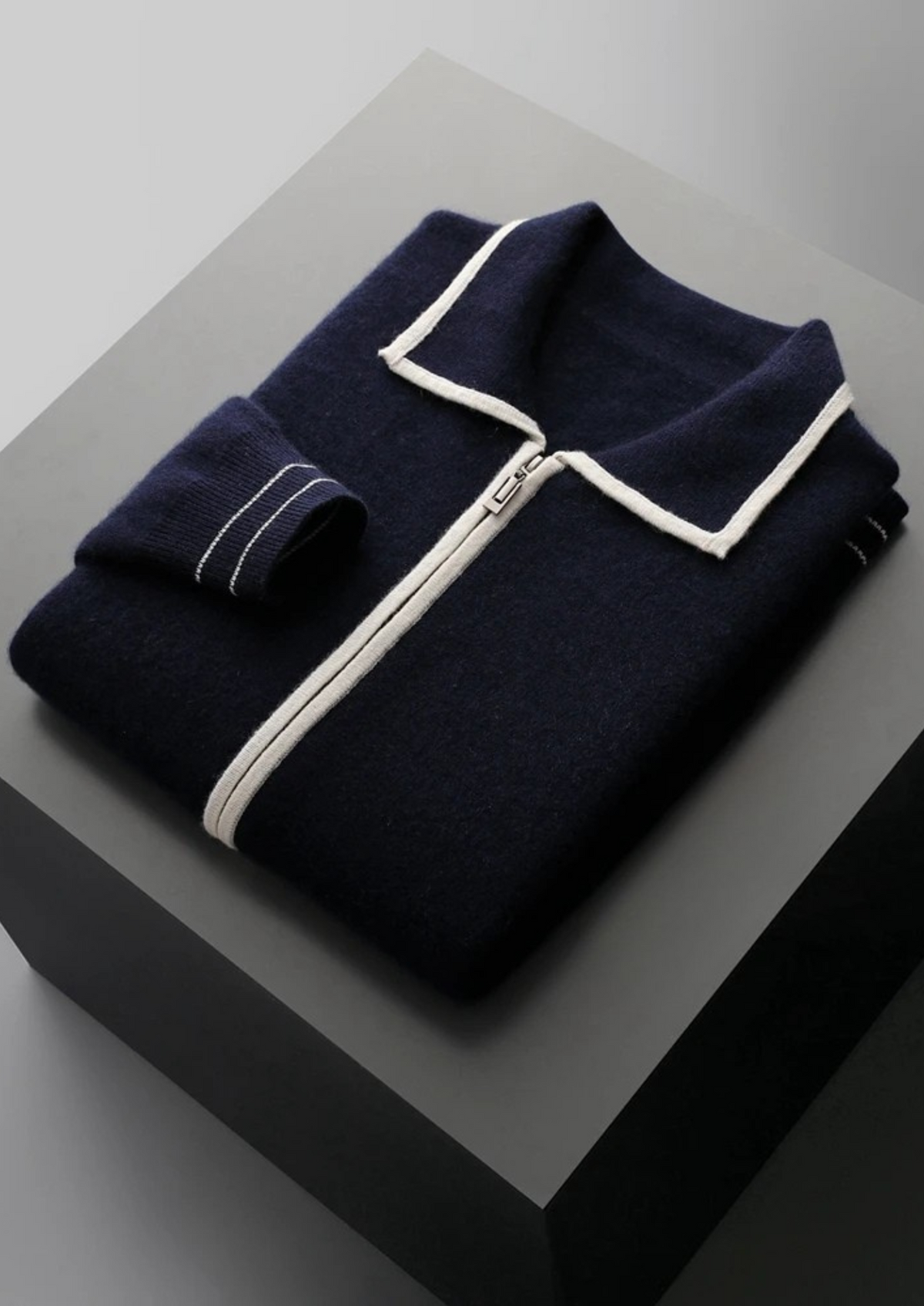 Pure Extra-Fine Merino Wool Two-Tone Polo Cardigan | Auremmont