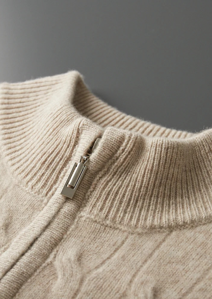Pure Extra-Fine Merino Wool Cable Half Zip | Auremmont
