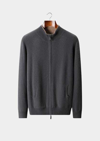 Pure Cashmere Dark Gray Dual Zip Cardigan | Auremmont